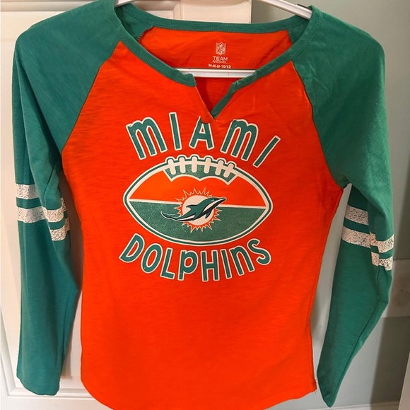 NFL Miami Dolphins Kids Long Sleeve Tee - Orange and Green - Picture 1 of 6